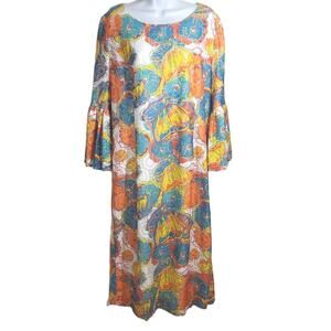 Dresses By Nubiano Sz 14 Floral Butterflies Eyelets Bell Sleeve Lined Midi Dress